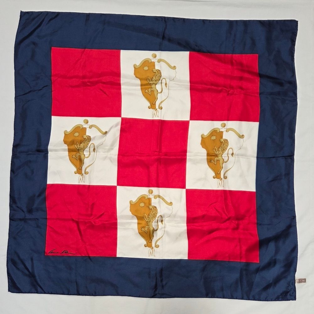 Vintage 70s Anne Klein Lion Crest Silk Square Scarf